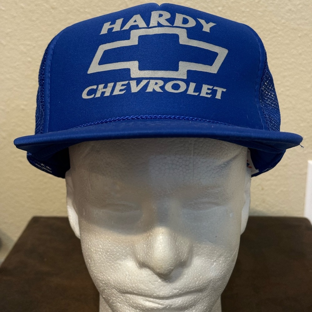 Vintage Snapback Blue Mesh Rope Trucker Hat Hardy Chevrolet Gainesville GA NOS